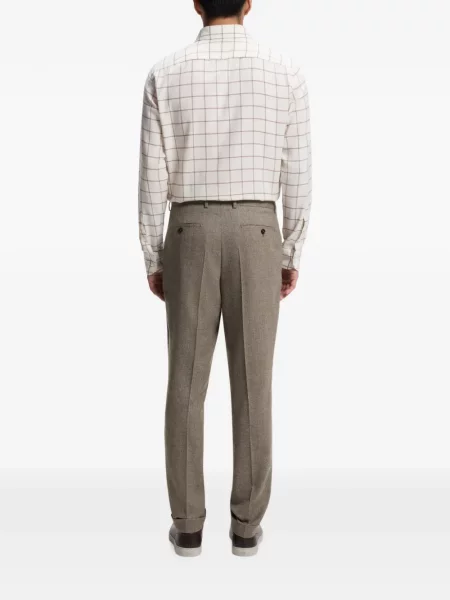 Pantaloni Boss de lână cu model herringbone conici maro