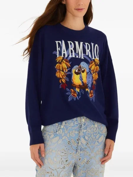 Pulover Farm Rio cu broderie albastru