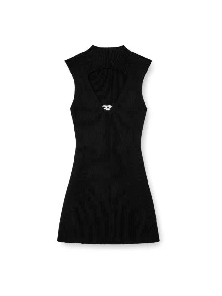 Krótka sukienka mini Diesel z wysokim kołnierzem wełniana czarna