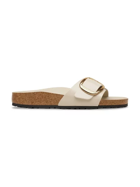 Birkenstock șlapi de piele Madrid Big Buckle bej