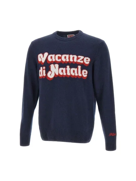 Sweter Mc2 Saint Barth wełniany z nadrukiem elegancki niebieski