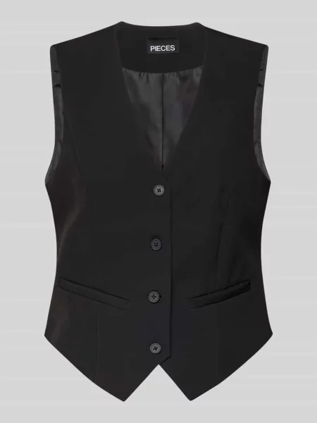 Kamizelka garniturowa o kroju slim fit z zaznaczonymi model ‘BOZZY VEST’ Pieces czarna