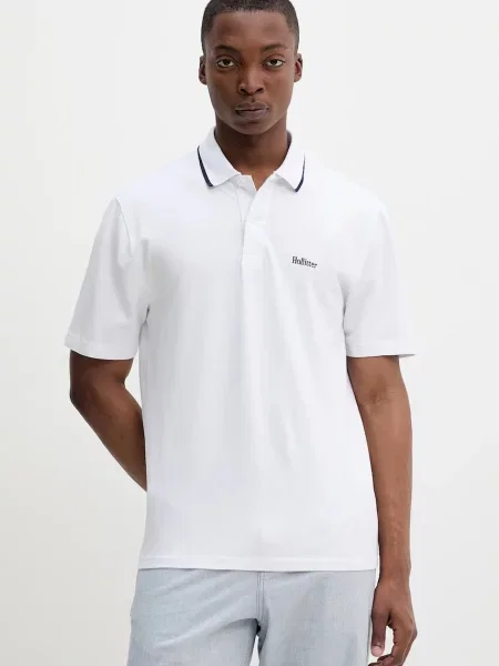 Тениска с яка Hollister Co. с изчистен дизайн бяло
