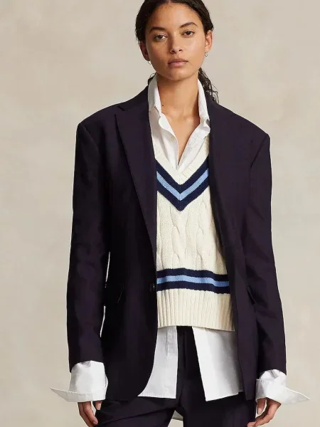 Polo Ralph Lauren geaca de lana RLXD SB marin un singur rand de neted albastru