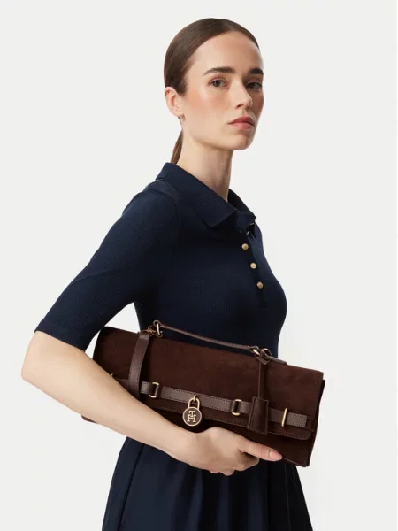 TOMMY HILFIGER Ručna torbica SUEDE tamno smeđa