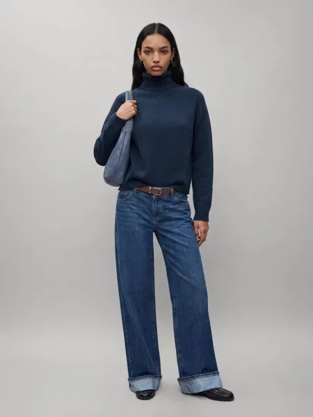 Sweter wywinięty dekolt Teen L MANGO TEEN granatowy