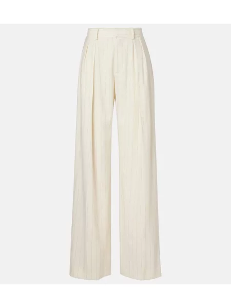 Pantaloni Ralph Lauren Collection cu talie înaltă de lână cu dungi alb