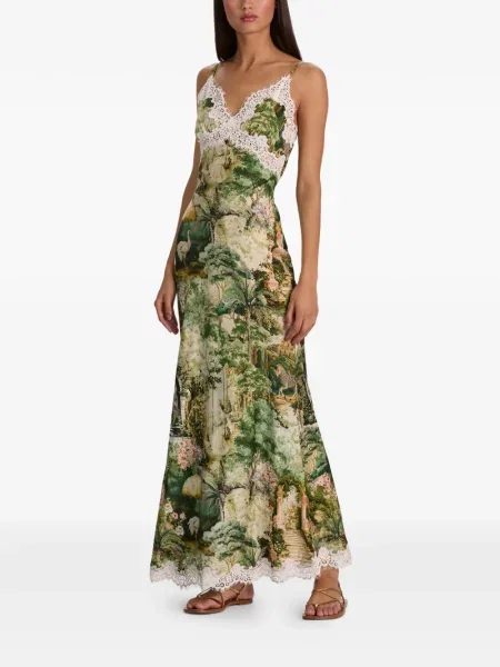 Rochie maxi Alice + Olivia cu imagine din dantelă verde