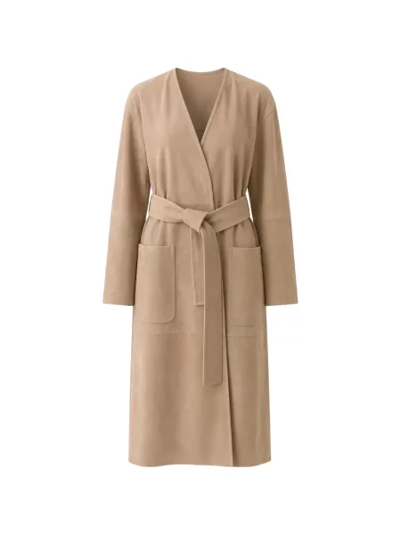 Cu centură palton Max Mara din piele de căprioară