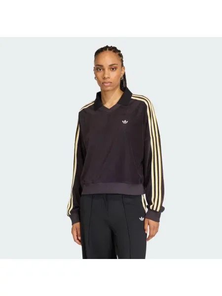 Polokošile TERRY TOWEL V NECK LONG SLEEVES černé