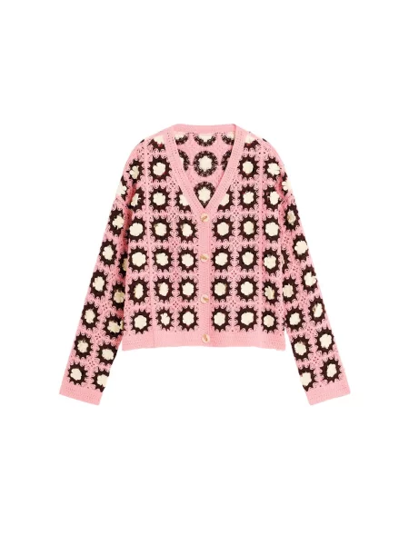 Desigual Geacă tricotată maro închis / roz pal alb