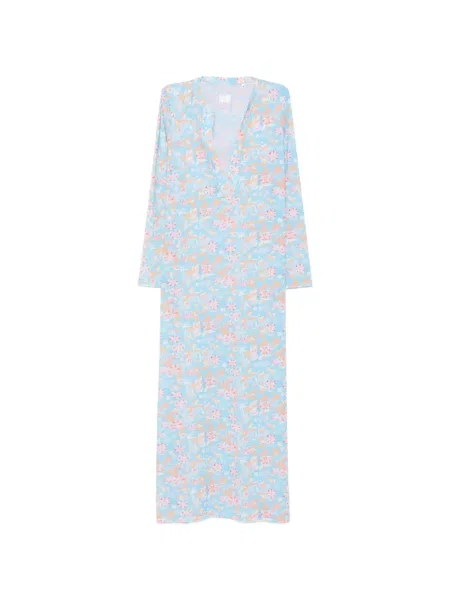 Lung rochie midi Caliban cu model floral cu imagine albastru
