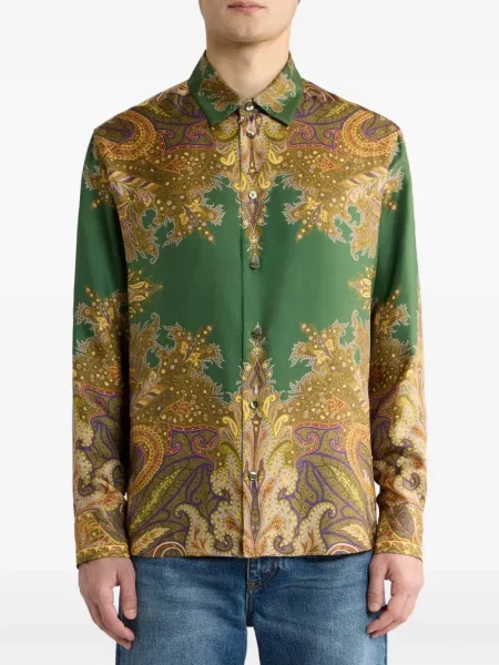 Cămașă Etro de mătase cu imagine cu model paisley verde
