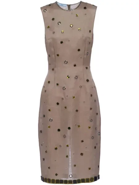 Jedwabna sukienka Prada garniturowa zielona