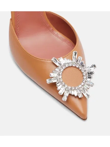 Pantofi cu toc Amina Muaddi din piele slingback maro
