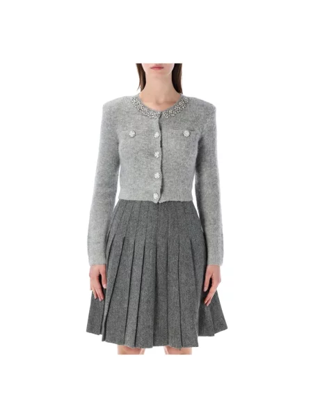 Kołnierzykowy kardigan Self-portrait koronkowy szary