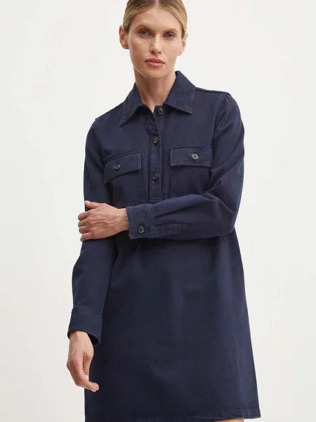 Дънкова рокля A.P.C. robe mia къса със стандартна кройка тъмносиньо