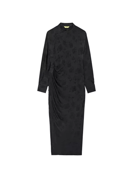 Rochie midi Shanghai Tang cu model floral din jacard negru