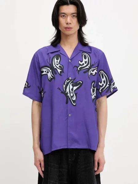 Košile Needles x Kae Tanaka S/S One-Up relaxed s klasickým límcem fialová