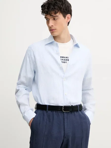 Lanena košulja Paul&Shark za muškarce regular s klasičnim ovratnikom plava