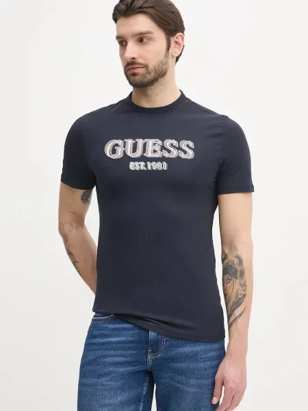 Тениска Guess с принт тъмносиньо