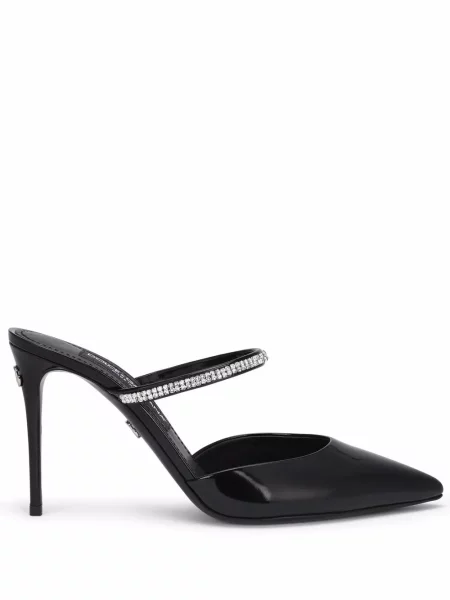 Papuci tip mules Dolce & Gabbana din piele de lac negru