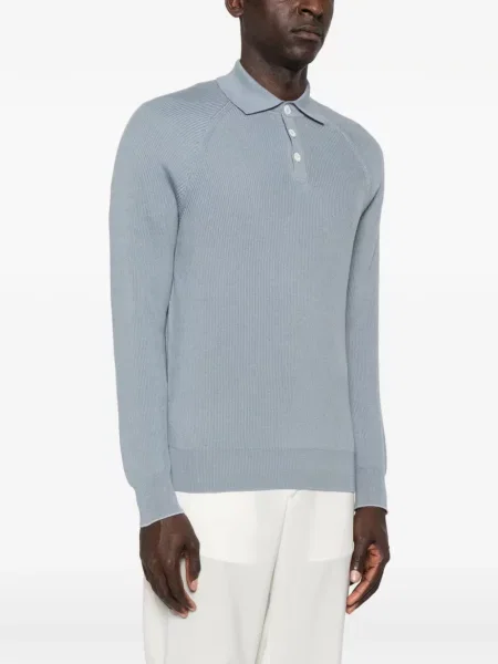 Lung tricou polo Brunello Cucinelli albastru