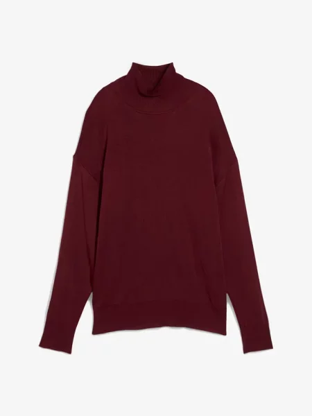 Lekki sweter z szerokim golfem z cienkiej dzianiny z mieszanki czerwony