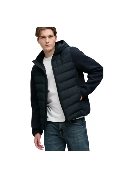 Dzianinowa kurtka Superdry z kapturem niebieska