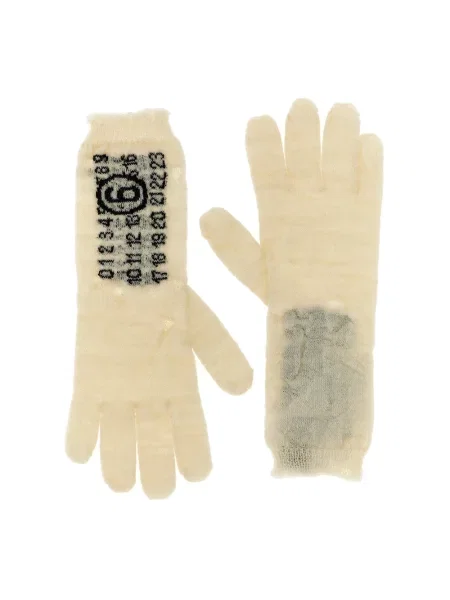 Rękawiczki Mm6 Maison Margiela wełniane z logo beżowe