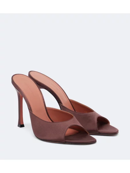 Papuci tip mules Amina Muaddi din satin maro