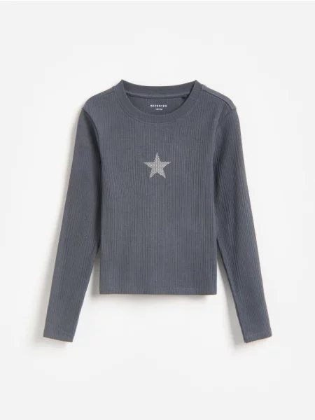 Reserved Tricou din tricot striat gri-închis gri