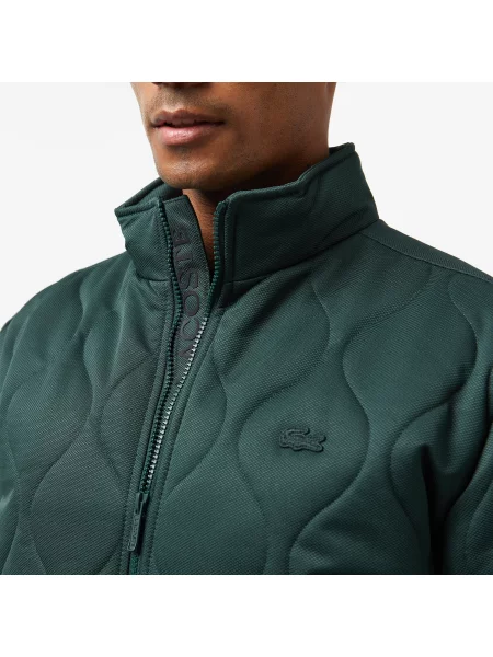 Lacoste Relaxed Fit Ciemnozielona Pikowana Kurtka Z Kołnierzem zielona