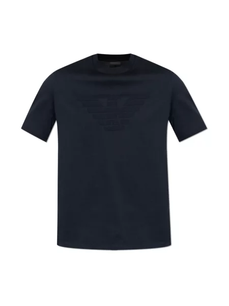 Koszulka Emporio Armani z krótkim rękawem z logo z dżerseju niebieska