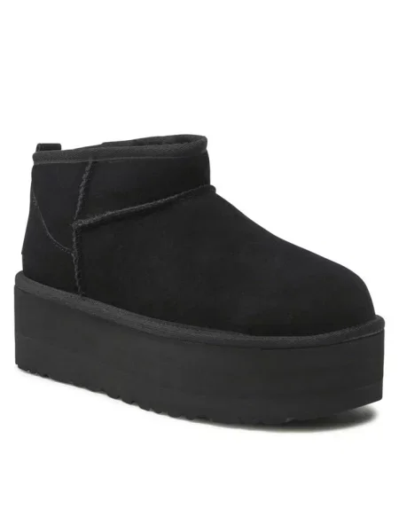 Класичні міні дутики Ugg на платформі чорні