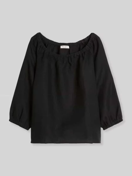 Bluzka o kroju regular fit z czystego lnu z dekoltem carmen Marc O'polo czarna