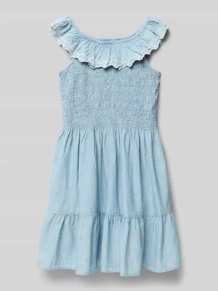 Rozkloszowana sukienka jeansowa z czystej bawełny Polo Ralph Lauren Teens niebieska