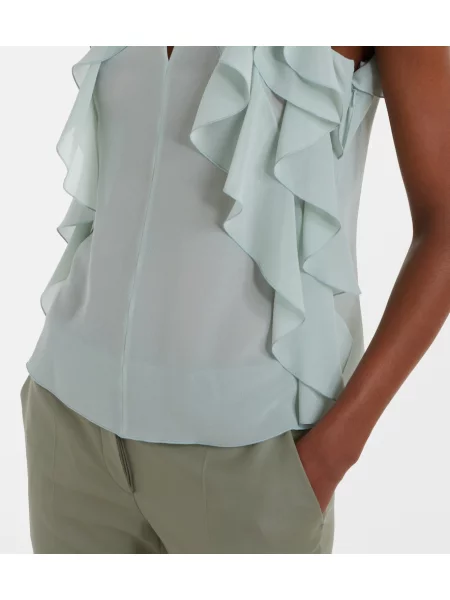 Top Mcqueen de mătase cu volane verde
