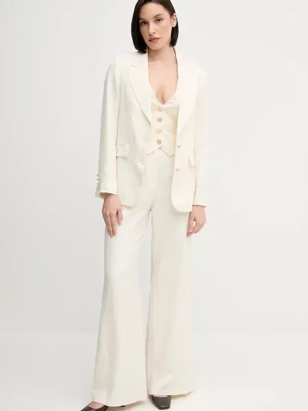 Штани з домішкою льону Gaudi широкі висока посадка бежевий