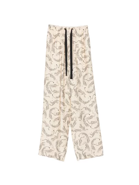 Pantaloni palazzo Forte_forte cu imagine cu model leopard cu cordon