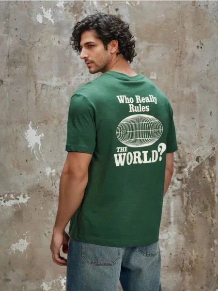 Sinsay koszulka z nadrukiem na plecach zielony