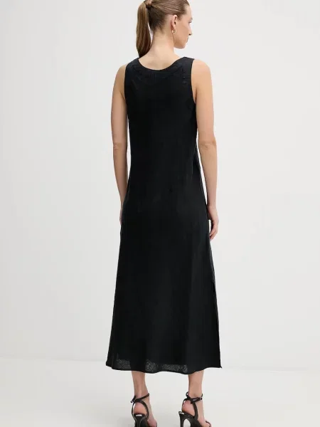 Lněné šaty Dkny maxi černá