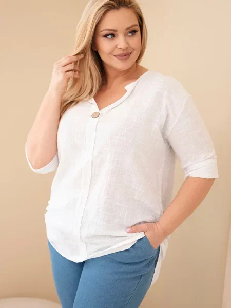 Bluză Kesi Włoski cu guler nasturi mari alb