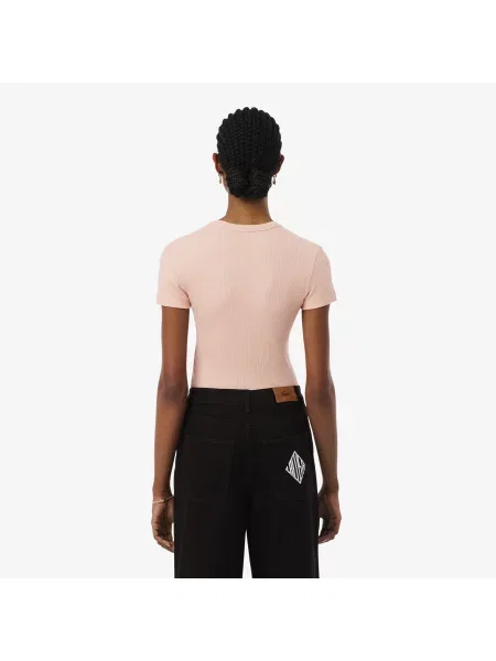 Lacoste Dopasowany Prążkowany T-Shirt różowa