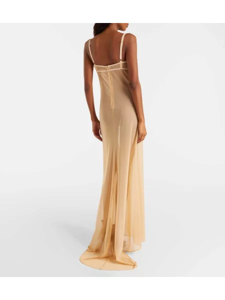 Rochie maxi Balenciaga transparente de costum bej