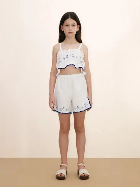 Tinycottons gyerek felső lenkeverékből SWANS BOWS LINEN TOP fehér