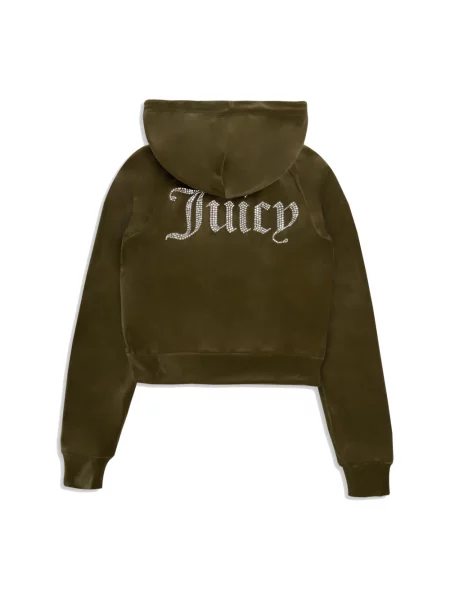 Aksamitna bluza z kapturem Juicy Couture z kapturem zielona