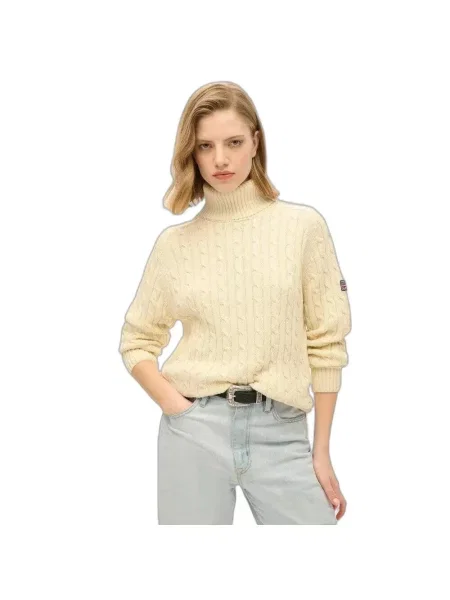 Sweter na plecionce z golfem Superdry biały