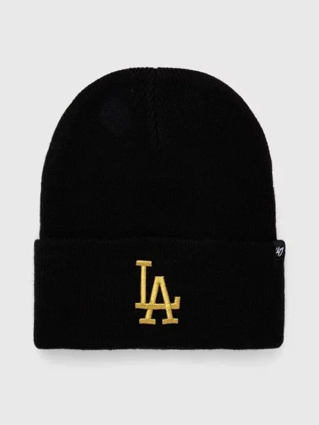 Шапка MLB Los Angeles Dodgers от плътен трикотаж черно