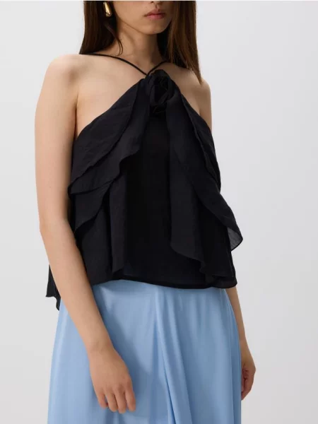 Reserved Топ з декоративною трояндою чорний